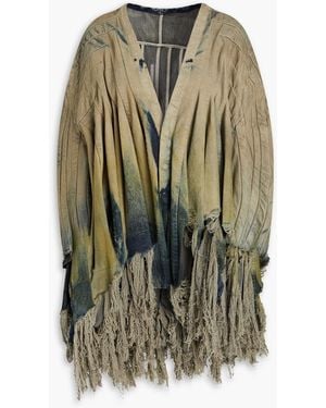 Rick Owens Micro Cyanea Pleated Distressed Denim Jacket - Green