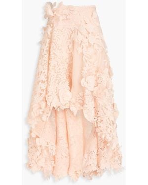 Zimmermann Floral-appliquéd Linen And Silk-blend Organza Maxi Skirt - Pink