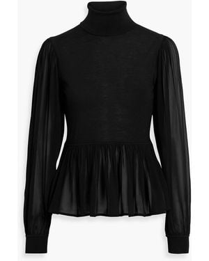 Ulla Johnson Liana Chiffon-Paneled Wool And Silk-Blend Turtleneck Top - Black