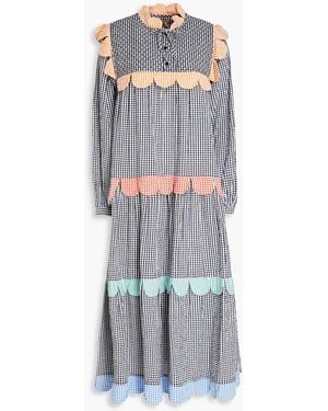 Stella Nova Loan Scallop-trimmed Gingham Cotton Midi Dress - Black