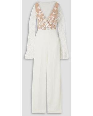 Rime Arodaky Poppy Embroidered Tulle And Crepe Jumpsuit - White