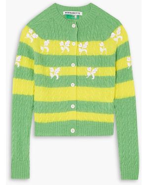 BERNADETTE Lilibeth Cropped Embellished Striped Alpaca-blend Cardigan - Green