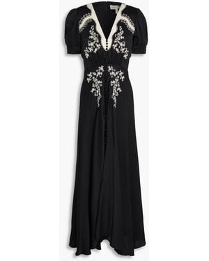 Saloni Lea Embellished Hammered-Silk Maxi Dress - Black