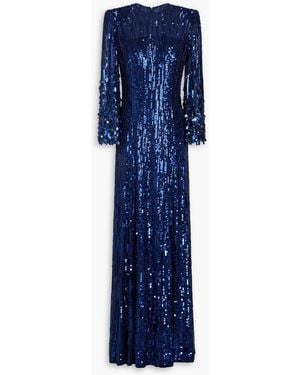 Jenny Packham Embellished Tulle Gown - Blue