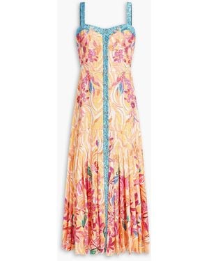 Saloni Karen Printed Satin-Twill Midi Dress - White