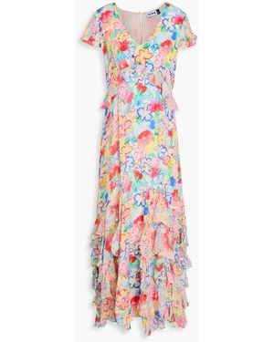 RIXO London Thanvi Ruffled Floral-Print Silk-Chiffon Maxi Dress - White