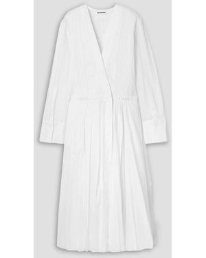 Jil Sander Wrap-Effect Pintucked Plissé Cotton-Organza Midi Dress - White