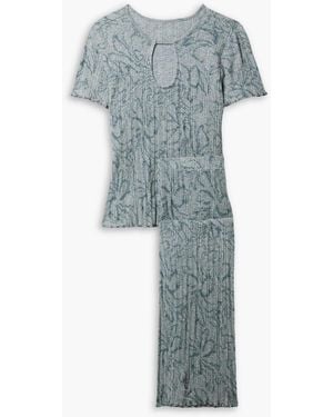 Skin Ravena Cutout Printed Plissé Pima Cotton-jersey Pyjama Set - Blue