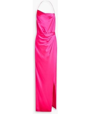 The Sei Draped Neon Silk-satin Gown - Pink