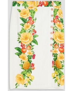 FARM Rio Floral-print Linen Midi Skirt - Yellow