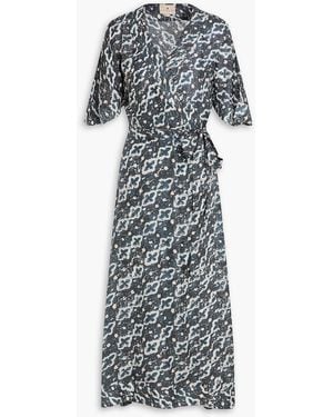 HANNAH Clementine Printed Silk-Voile Midi Wrap Dress - Grey