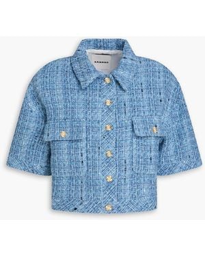 Sandro Cropped Tweed Jacket - Blue