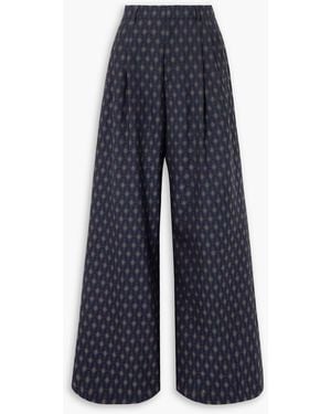 Etro Pleated Wool And Cotton-Blend Jacquard Wide-Leg Pants - Blue