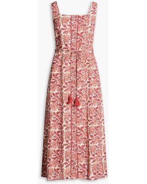 HANNAH Paloma Floral-print Linen Midi Dress - Red