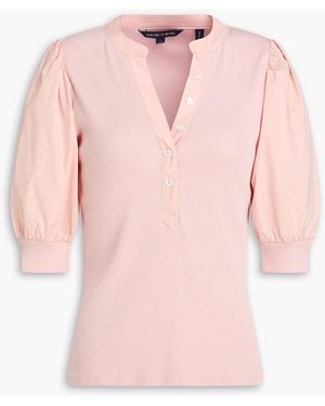 Veronica Beard Coralee Ribbed Pima Cotton-Blend Jersey And Poplin Top - Pink