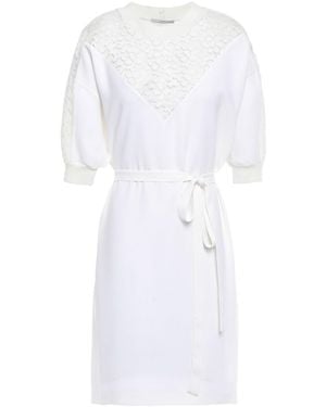 Stella McCartney Adrianna Corded Lace-Paneled Stretch-Crepe Mini Dress - White