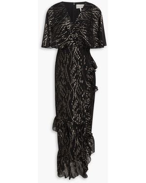 Saloni Ruffled Metallic Fil Coupé Jacquard Maxi Dress - Black