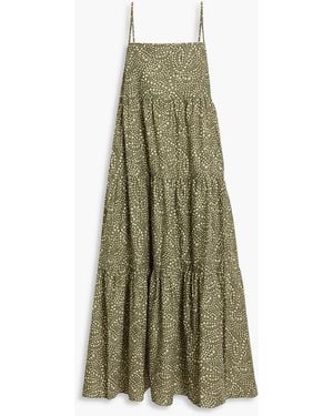 Matteau Tiered Floral-Print Cotton-Poplin Maxi Dress - Green