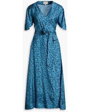 HANNAH Clementine Floral-print Silk Midi Wrap Dress - Blue