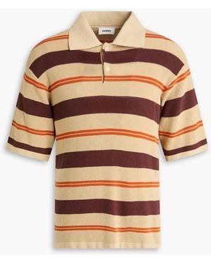 Sandro Striped Cotton Polo Shirt - Natural