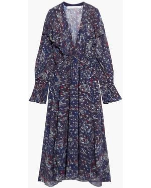 IRO Skage Gathered Printed Fil Coupé Georgette Midi Dress - Blue