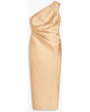 Solace London Maxikleid "kira" aus glänzendem twill mit asymmetrischer schulterpartie - Natur