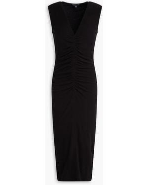 James Perse Ruched Cotton-Blend Jersey Midi Dress - Black