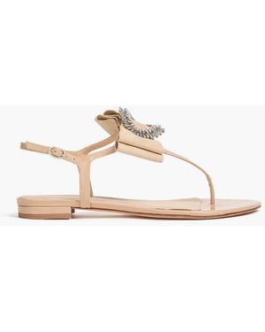 Alexandre Birman Embellished Bow-Detailed Patent-Leather Slingback Sandals - White