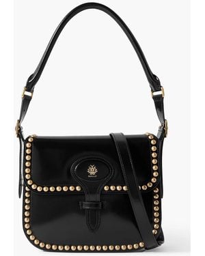 Bally Beckett Flat Medium Studded Glossed-Leather Shoulder Bag - Black