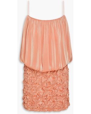 Costarellos Tema Metallic Gathered Crepon Mini Dress - Pink