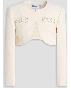 Self-Portrait Crystal-Embellished Crepe Bolero - Natural