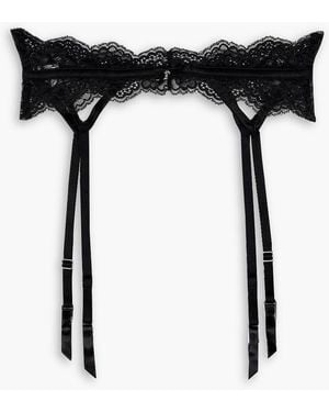 Fleur du Mal Naomi Satin-trimmed Lace Suspender Belt - Black
