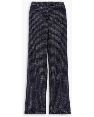 Alessandra Rich Sequin-Embellished Metallic Tweed Straight-Leg Trousers - Blue