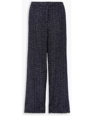 Alessandra Rich Sequin-Embellished Metallic Tweed Straight-Leg Pants - Blue