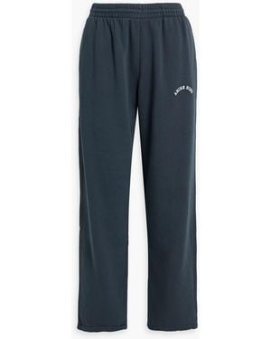 Anine Bing Leone Embroidered Cotton-Fleece Track Pants - Blue