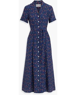 HVN Maria Printed Silk Midi Dress - Blue