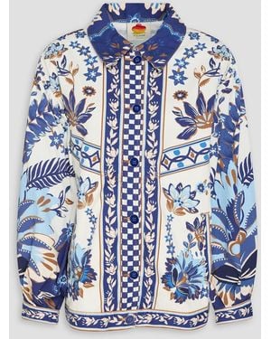 FARM Rio Printed Cotton-Gabardine Jacket - Blue