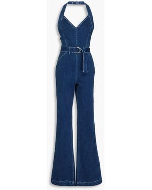 PAIGE Leenah neckholder-jumpsuit aus denim mit gürtel - Blau
