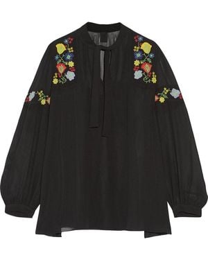 Anna Sui Embroidered Chiffon Blouse - Black