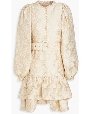 byTiMo Minikleid aus metallic-jacquard mit rüschen - Natur