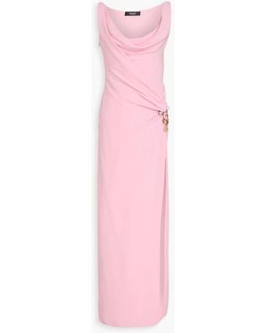 Versace Wrap-Effect Embellished Silk-Cady Gown - Pink
