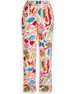 FARM Rio Printed Crepe De Chine Straight-Leg Trousers - White