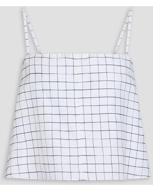 Vince Convertible Cropped Checked Woven Top - White