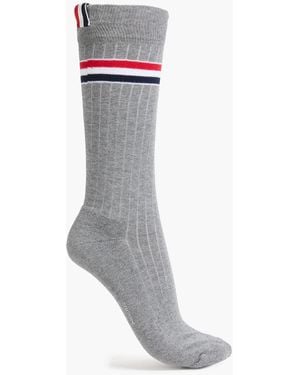 Thom Browne Ribbed Striped Cotton-Blend Socks - Grey