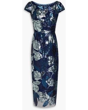 Marchesa Embellished Tulle Midi Dress - Blue