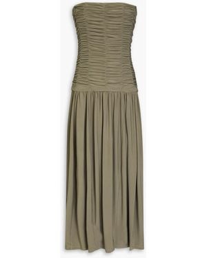 Tibi Strapless Ruched Jersey Midi Dress - Green