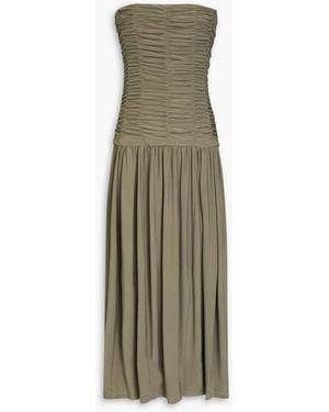 Tibi Strapless Ruched Jersey Midi Dress - Green