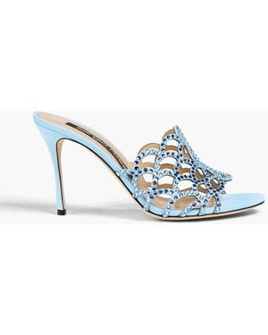 Sergio Rossi Mermaid Crystal-Embellished Laser-Cut Suede Mules - Blue