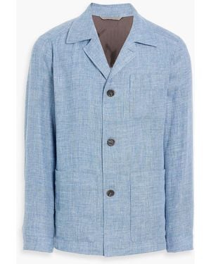 Canali Linen And Wool-Blend Blazer - Blue