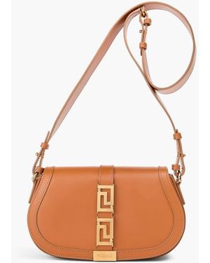 Versace Greca Goddess Leather Shoulder Bag - Orange